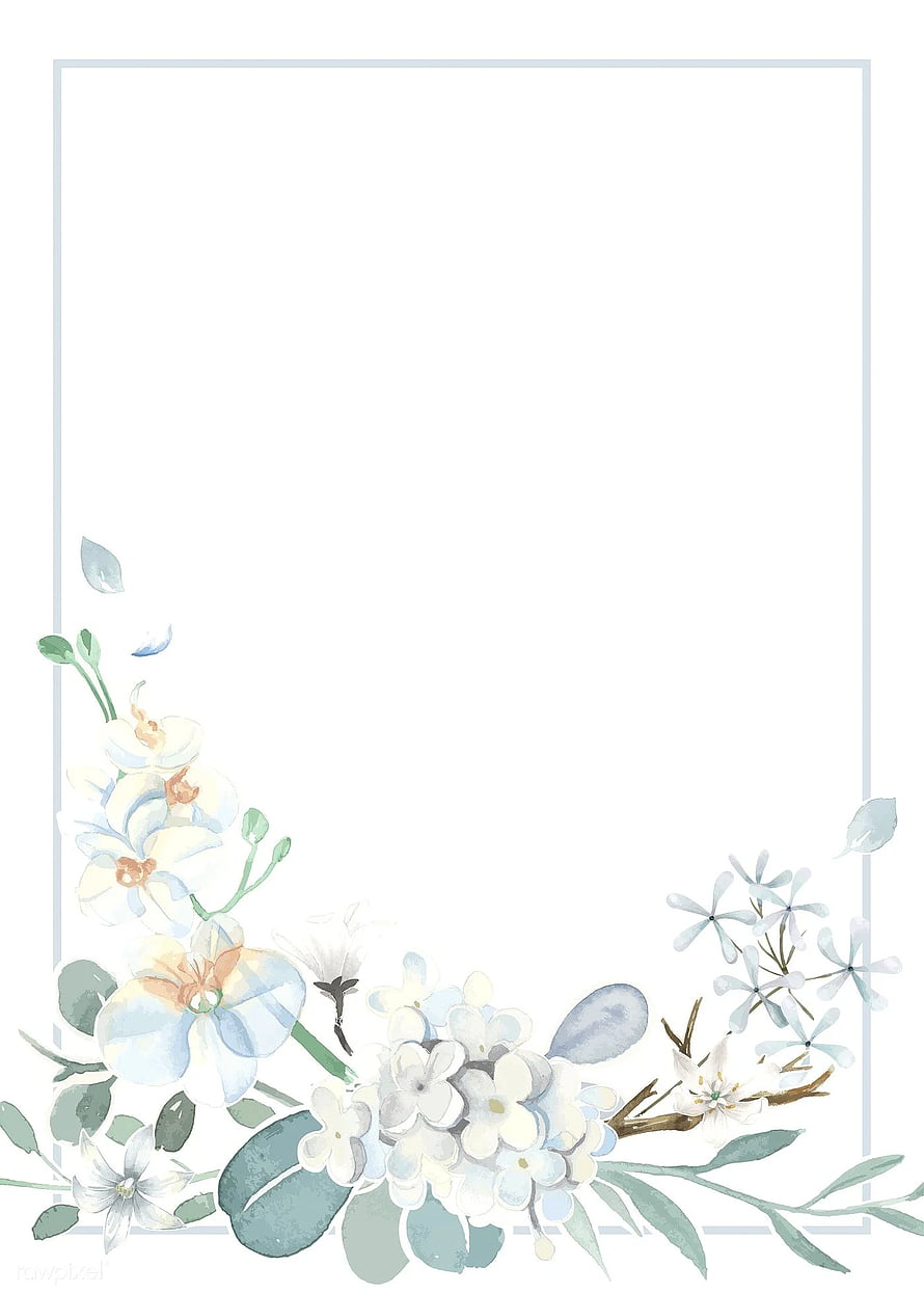 Elegant Watercolor Floral Border with White and Blue Flowers HD phone wallpaper