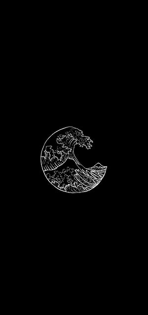 Minimalist Japanese Wave Line Art on Black Background HD phone wallpaper