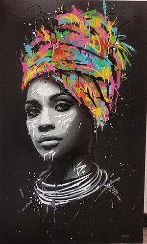 Colorful Spray Paint Portrait of Woman with Vibrant Hair and Black and White Face, art afro Beautiful african art, for home decor #wall #art #ideas #home #decor #livingroom. Graffiti canvas art, Canvas art prints, Pop art HD phone wallpaper