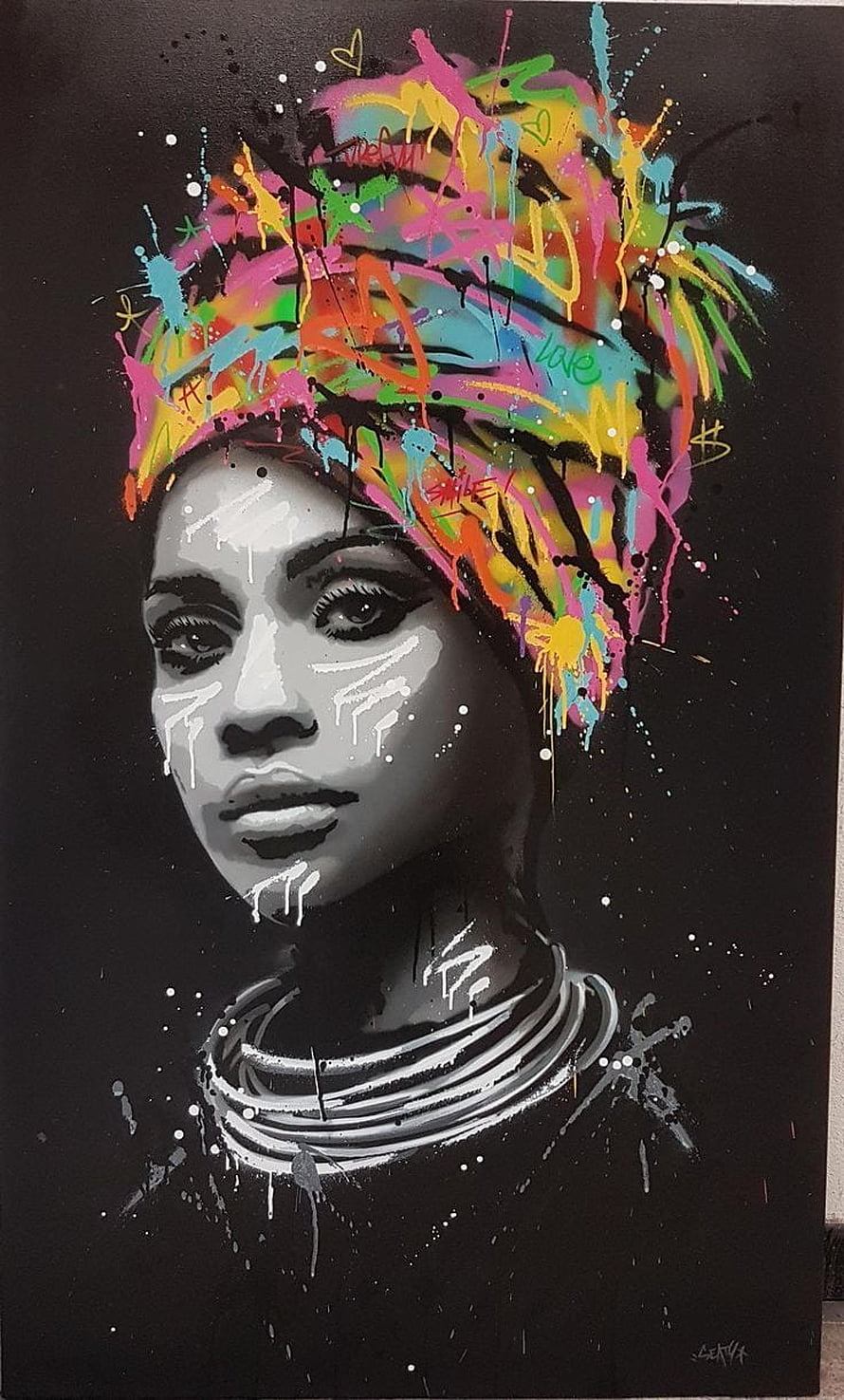 Colorful Spray Paint Portrait of Woman with Vibrant Hair and Black and White Face, art afro Beautiful african art, for home decor #wall #art #ideas #home #decor #livingroom. Graffiti canvas art, Canvas art prints, Pop art HD phone wallpaper