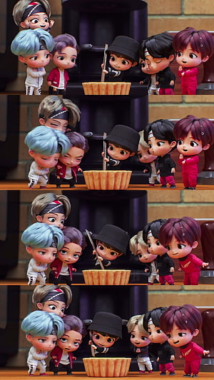 BTS Tiny Tan 3D Chibi Characters Playing Ring Toss Game HD phone wallpaper