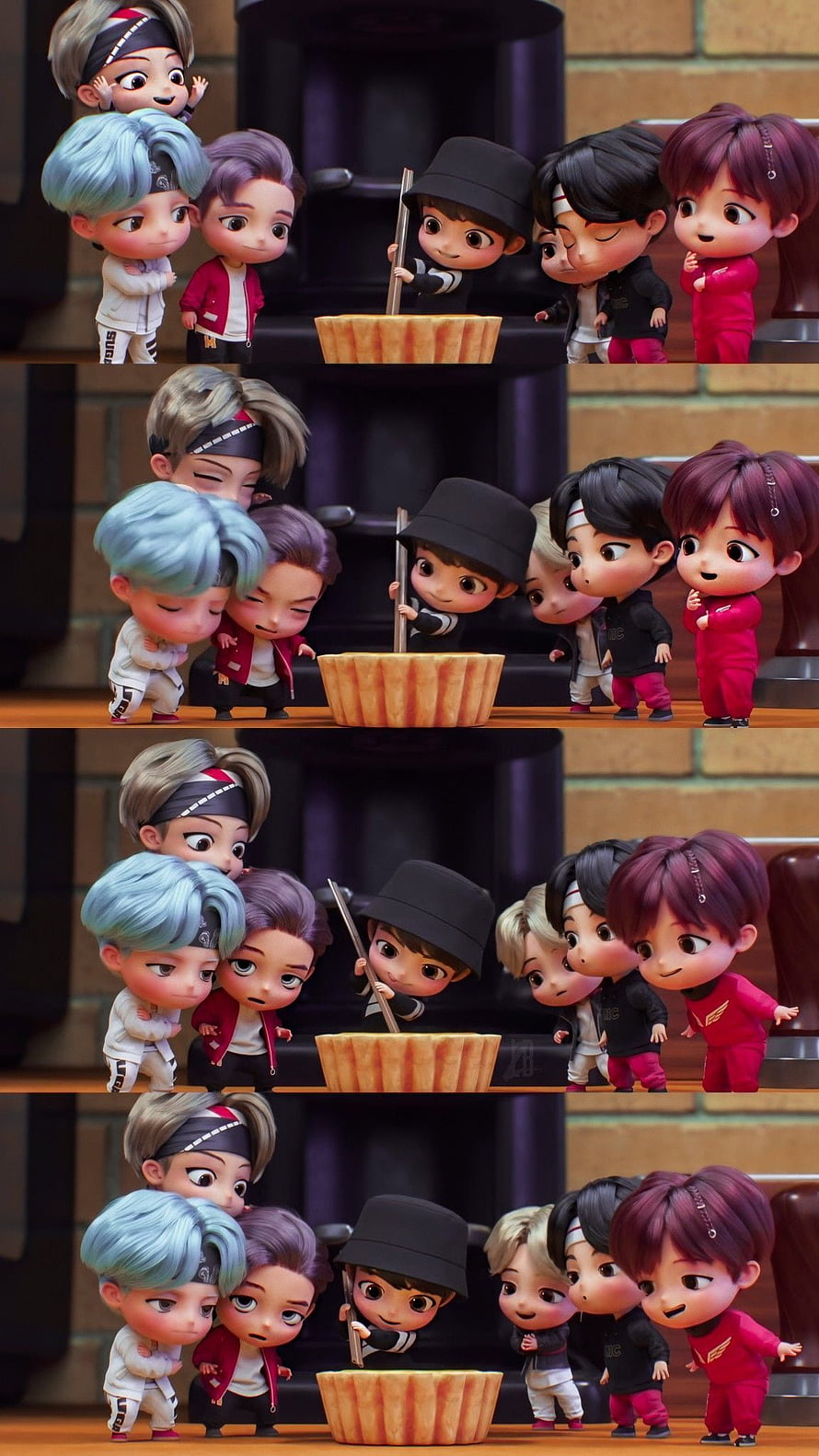 BTS Tiny Tan 3D Chibi Characters Playing Ring Toss Game HD phone wallpaper