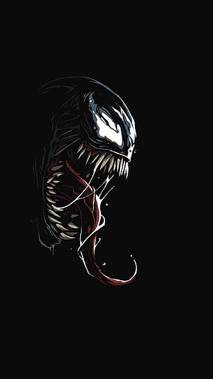 Venom Minimalist Dark Portrait with Sharp Teeth and Long Tongue on Black Background HD phone wallpaper