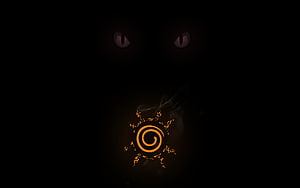 Dark Naruto Minimalist Wallpaper with Glowing Spiral Symbol and Shadowy Eyes HD wallpaper