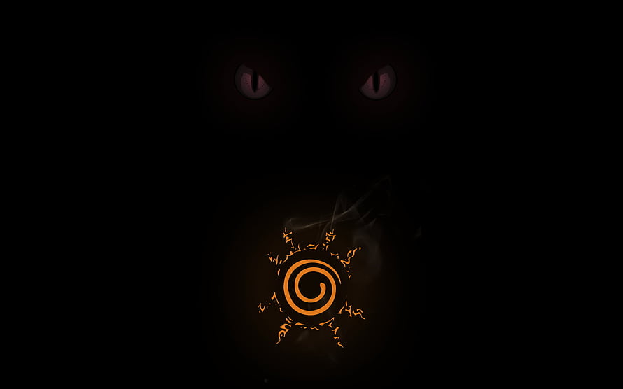 Dark Naruto Minimalist Wallpaper with Glowing Spiral Symbol and Shadowy Eyes HD wallpaper