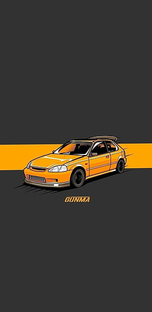 Stylized Orange Honda Civic Type R EK9 JDM Illustration on Dark Background HD phone wallpaper