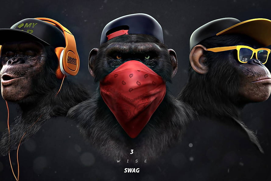 Three Cool Hip Hop Chimps With Headphones, Sunglasses, And Bandana HD wallpaper
