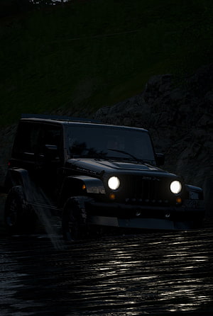 Black Jeep Rubicon Off-Road Vehicle Driving Through Water at Night HD phone wallpaper