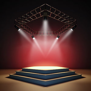 Empty Stage Podium With Overhead Truss Lighting And Dramatic Red Spotlight Beams HD phone wallpaper
