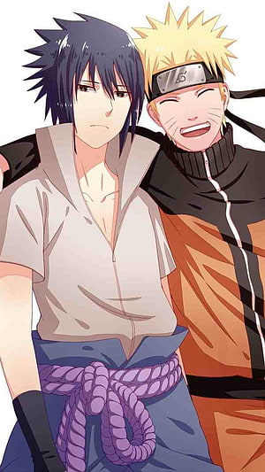 Naruto Uzumaki and Sasuke Uchiha Anime Duo Friendship Illustration HD phone wallpaper