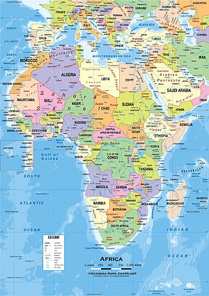 Detailed Political Map of Africa with Country Borders, Capitals, and Major Cities HD phone wallpaper