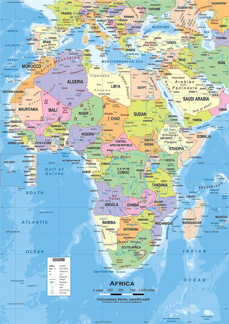 Detailed Political Map of Africa with Country Borders, Capitals, and Major Cities HD phone wallpaper