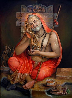 Traditional Painting of Sage Vyasa Writing Mahabharata with Divine Inspiration HD phone wallpaper
