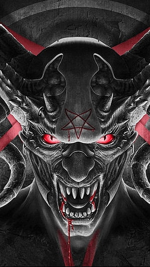 Menacing Demon Portrait With Glowing Red Eyes, Pentagram Symbol, And Sharp Horns HD phone wallpaper