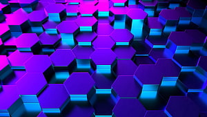 Vibrant 3D Hexagonal Grid with Neon Cyan and Purple Backlighting HD wallpaper