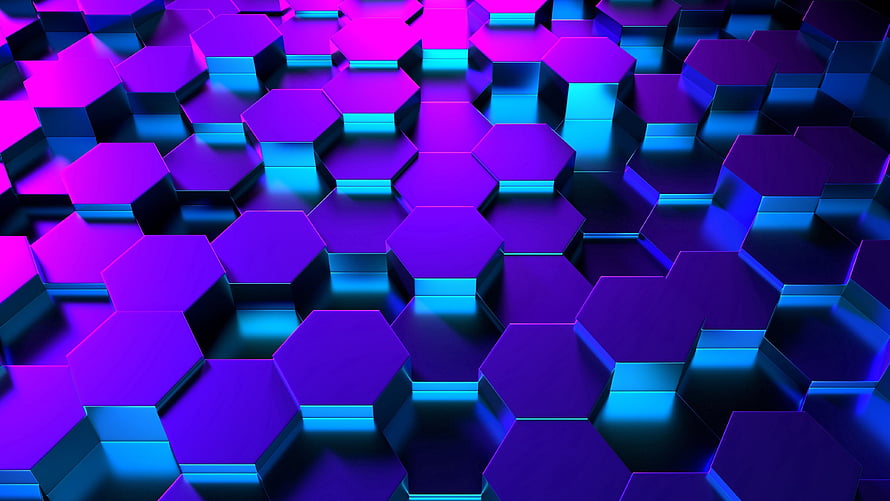 Vibrant 3D Hexagonal Grid with Neon Cyan and Purple Backlighting HD wallpaper