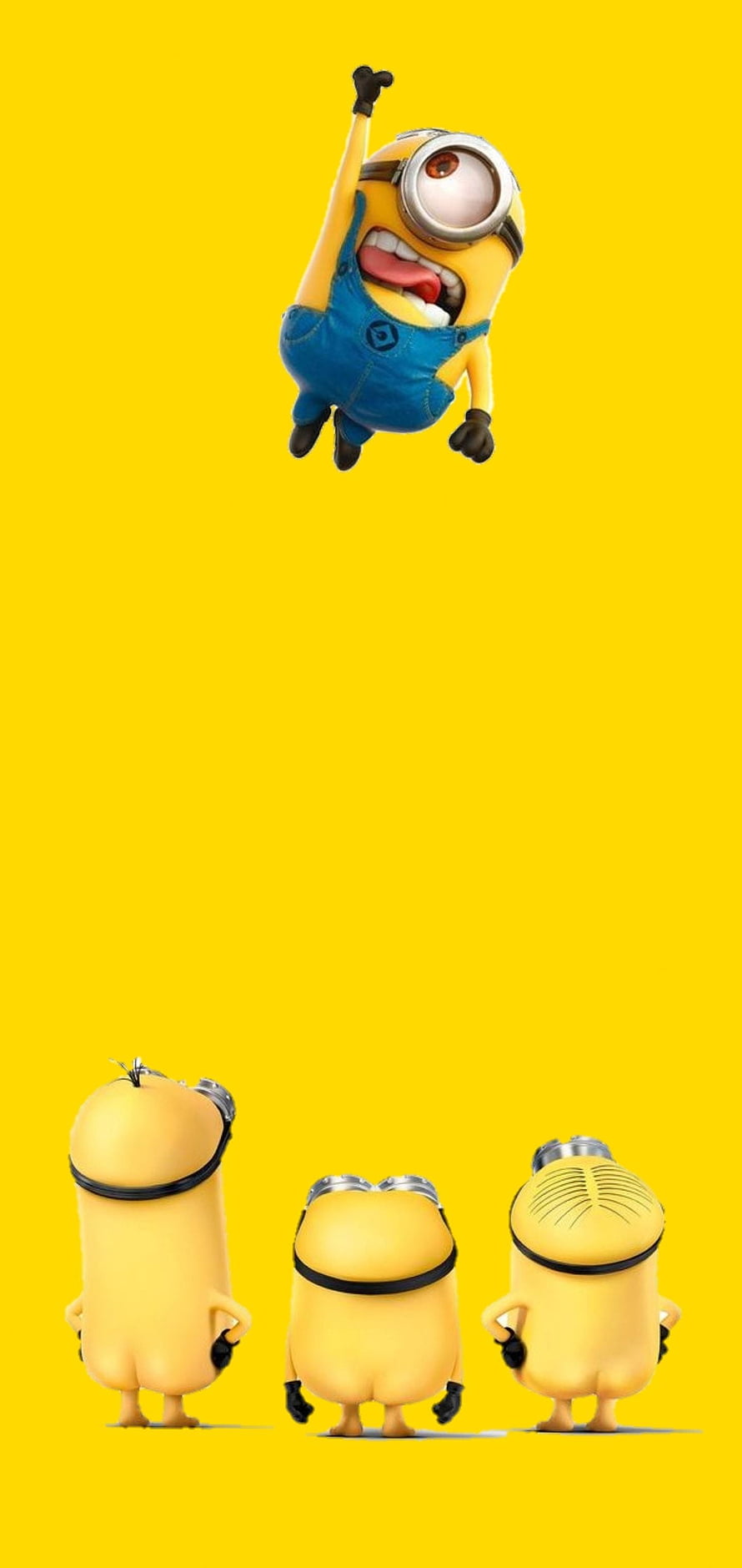 Despicable Me Minions Jumping and Standing on Bright Yellow Background HD phone wallpaper