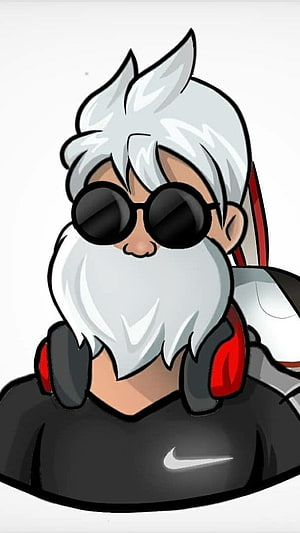 Cartoon Illustration of an Elderly Man with White Beard and Sunglasses Wearing Headphones, Fire Attitude, Cartoon Logo HD phone wallpaper