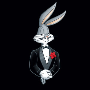Bugs Bunny in a Formal Black Tuxedo with Red Rose Boutonniere on Black Background HD phone wallpaper