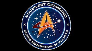 Star Trek Starfleet Command Emblem with United Federation of Planets insignia on black background HD wallpaper