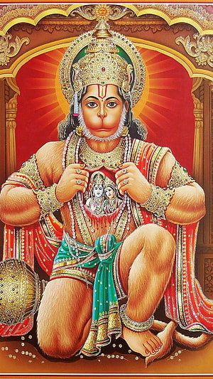 Lord Hanuman Holding Ram Sita Portrait Hindu Mythology Art, Hanuman, Jay Hanuman, Bajrangbali, Lord Hanuman HD phone wallpaper