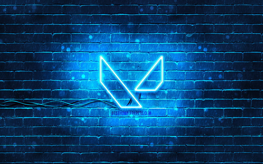 Glowing Blue Valorant Neon Sign Mounted on a Dark Brick Wall HD wallpaper