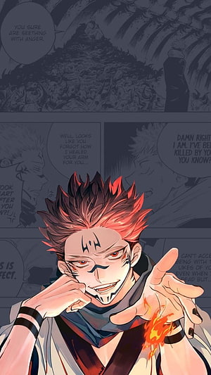 Ryomen Sukuna Jujutsu Kaisen Anime Character Portrait with Fire HD phone wallpaper