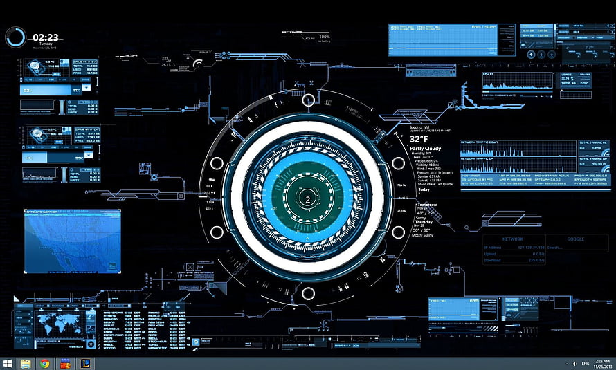 Futuristic Blue Holographic HUD Interface Dashboard Desktop Background HD wallpaper