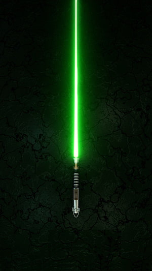Star Wars Green Lightsaber with Metallic Hilt on Dark Cracked Background HD phone wallpaper