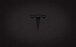 Tesla Carbon Fiber Logo on Dark Grunge Textured Background HD wallpaper