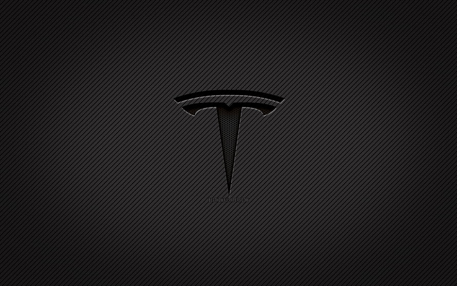 Tesla Carbon Fiber Logo on Dark Grunge Textured Background HD wallpaper