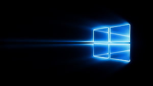 Glowing Windows 10 Logo with Neon Blue Light Trail on Black Background HD wallpaper