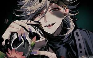 Doma from Demon Slayer Holding Skull and Lotus in Dark Anime Illustration HD wallpaper