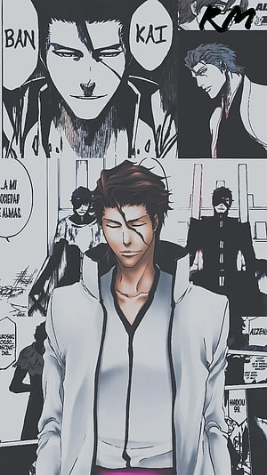 Sosuke Aizen Anime Character Portrait in White Captain's Coat HD phone wallpaper