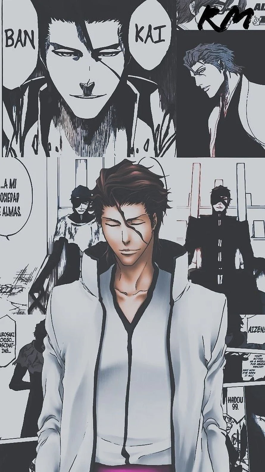 Sosuke Aizen Anime Character Portrait in White Captain's Coat HD phone wallpaper