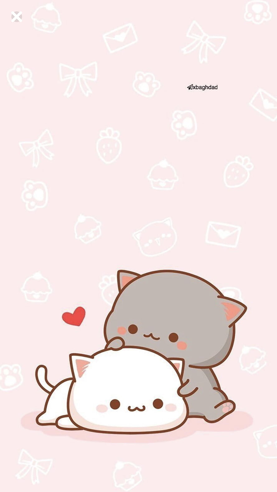 Cute Kawaii Cats Hugging on Pink Background with Bow and Strawberry Pattern HD phone wallpaper