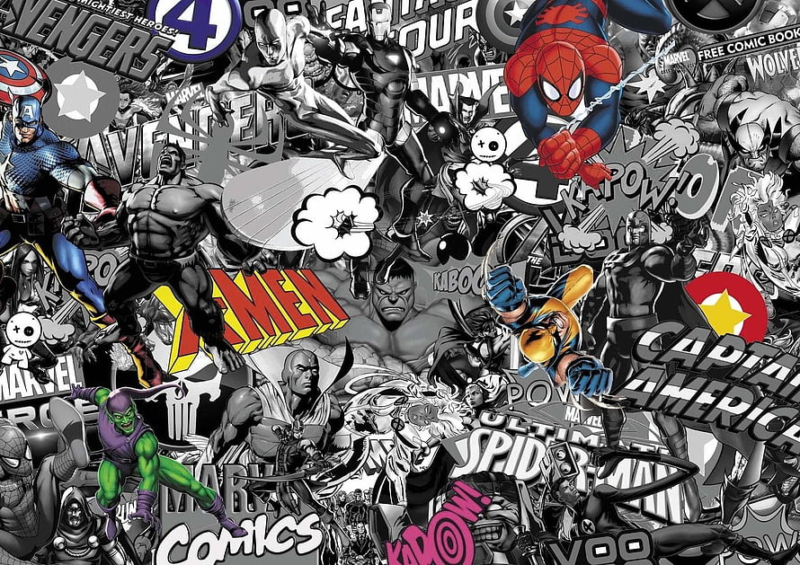 Marvel Comics Sticker Bomb Artwork Featuring Spider-Man, Captain America, and Iron Man HD wallpaper