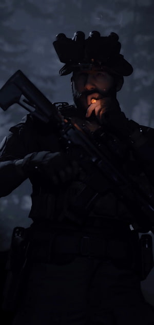 Dark Tactical Soldier Smoking Cigarette at Night with Assault Rifle HD phone wallpaper