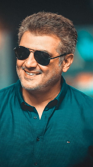 Portrait of Milind Soman Wearing Sunglasses and a Teal Shirt, Ajith Kumar, tamil actor, thala HD phone wallpaper
