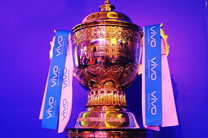 IPL Cricket Championship Trophy with Vivo Sponsor Ribbons on Purple Background HD wallpaper