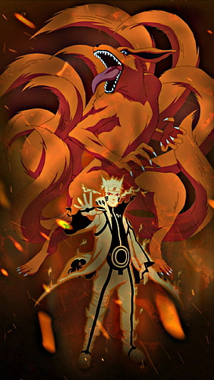 Naruto Uzumaki in Baryon Mode with Nine-Tails Kurama Anime Wallpaper HD phone wallpaper