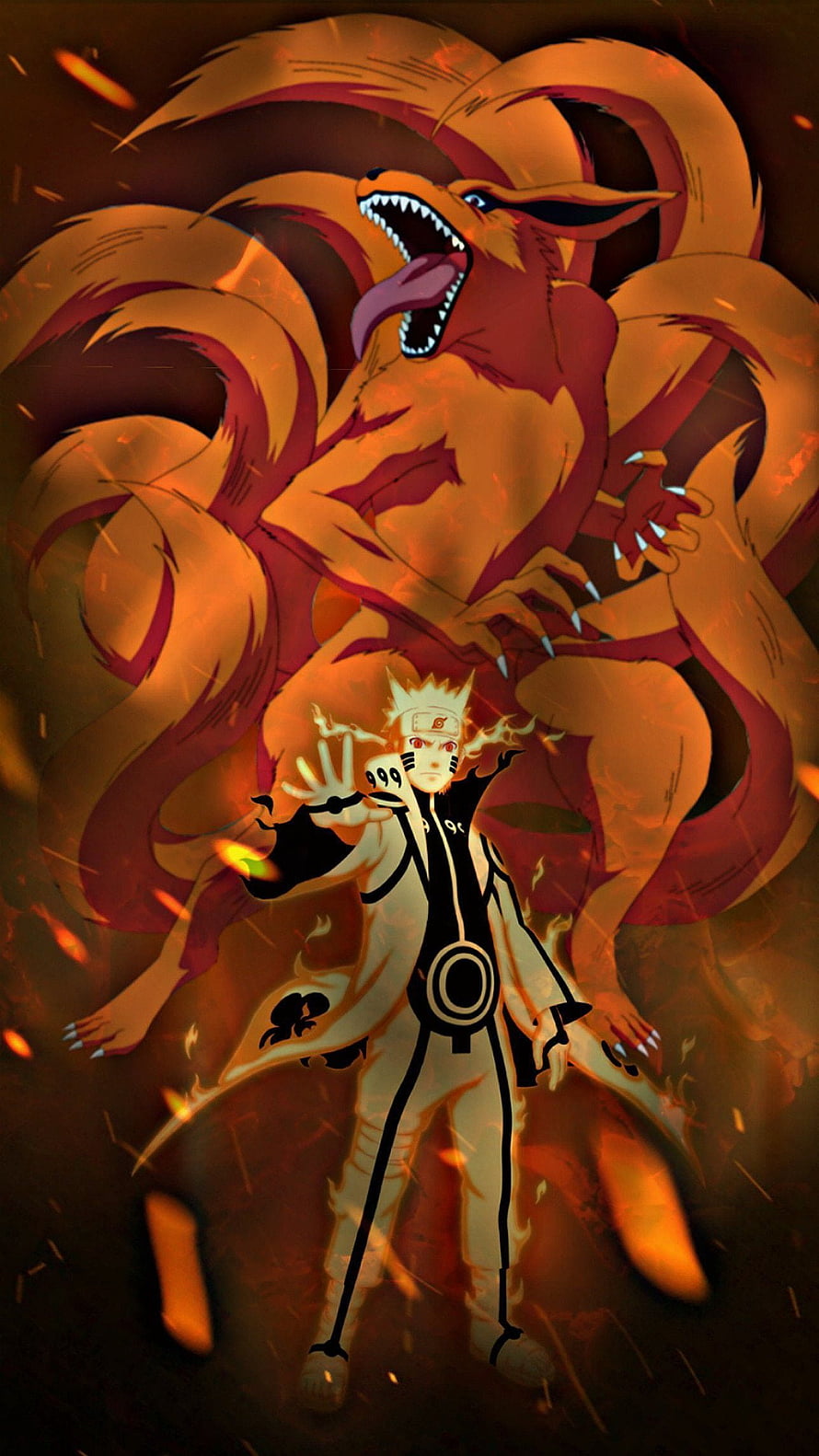 Naruto Uzumaki in Baryon Mode with Nine-Tails Kurama Anime Wallpaper HD phone wallpaper