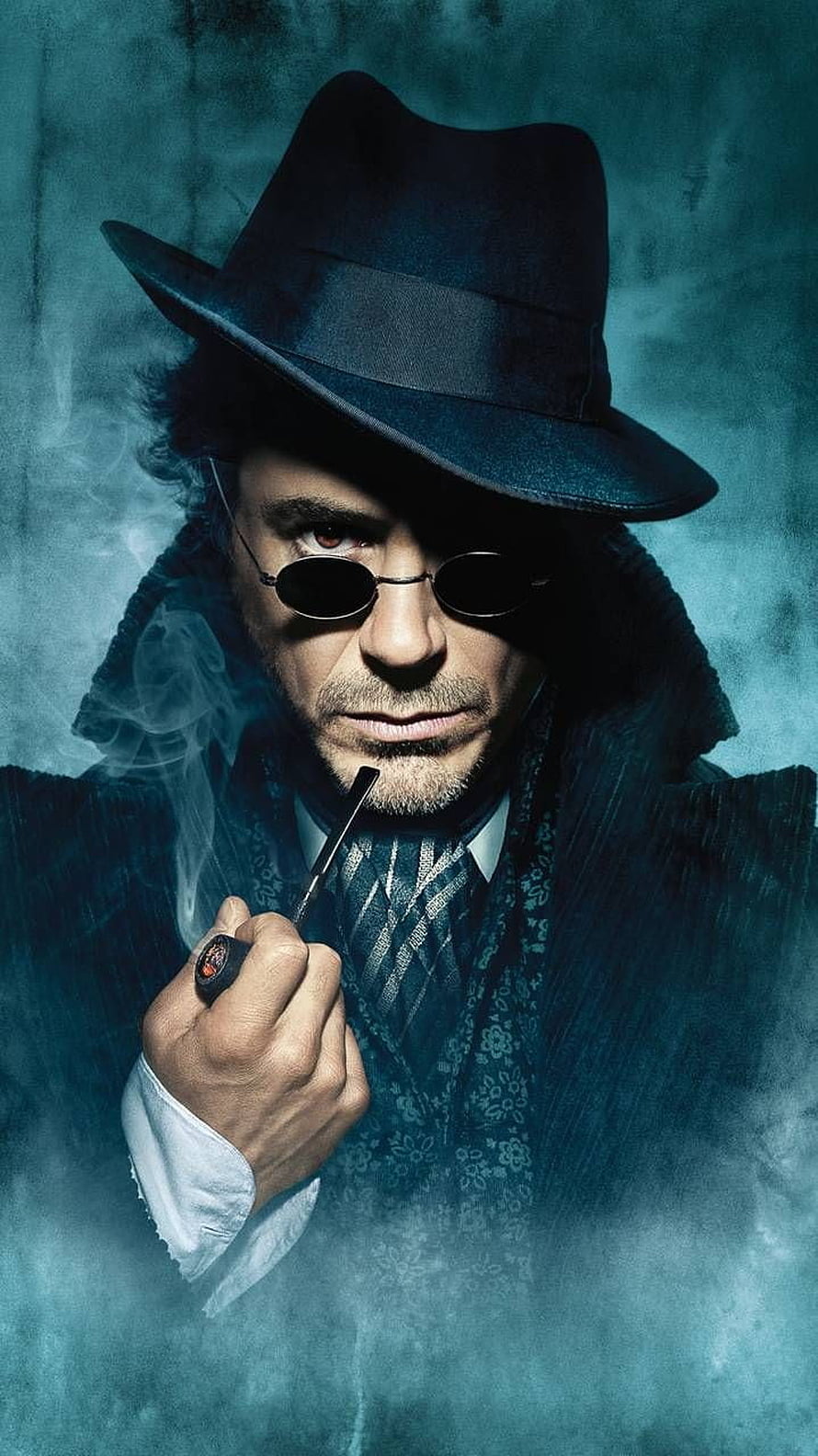 Sherlock Holmes Robert Downey Jr Cigarette Portrait in Fedora and Round Sunglasses HD phone wallpaper