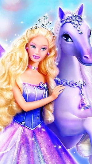 Barbie Princess in Sparkling Purple Gown with Ornate Unicorn HD phone wallpaper