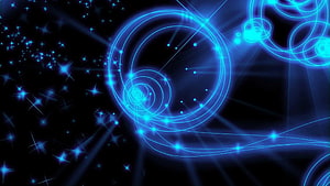 Glowing Blue Neon Spiral Abstract Digital Art with Starburst Effects on Black Background HD wallpaper