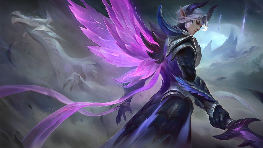Ling from Mobile Legends Bang Bang with Ethereal Purple Wings and Dragon Companion HD wallpaper