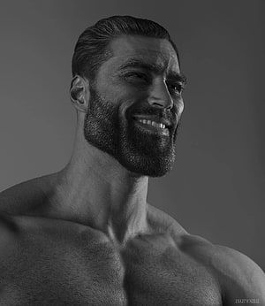 Black and white portrait of a muscular bearded man with a confident smile, Giga Chad ideas. chad, memes, muscle men HD phone wallpaper