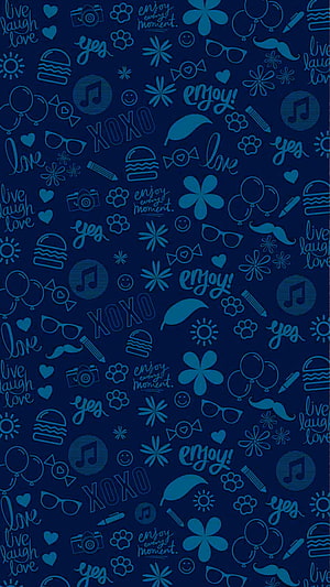 Blue Doodle Pattern Wallpaper with Handwritten Words and Icons HD phone wallpaper