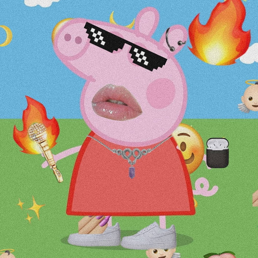 Peppa Pig Wearing Pixelated Sunglasses and Holding a Flaming Microphone HD wallpaper