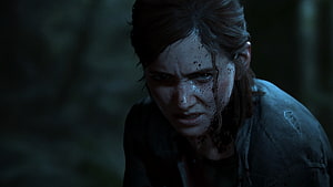 The Last of Us Part II Ellie Close-Up in Dark Forest Setting HD wallpaper
